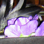 Hat with violet flowers